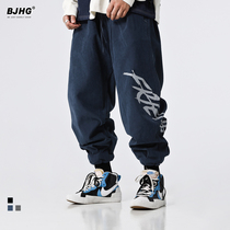 Autumn and winter New Tide brand loose casual plus velvet wide leg radish pants Mens Day street dance Harlan bunch foot sports pants