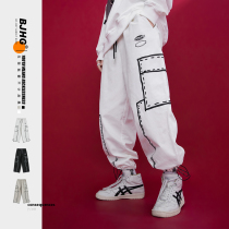 BJHG homemade autumn graffiti line print straight casual pants mens tide loose hip hop bunch feet Haren pants Special