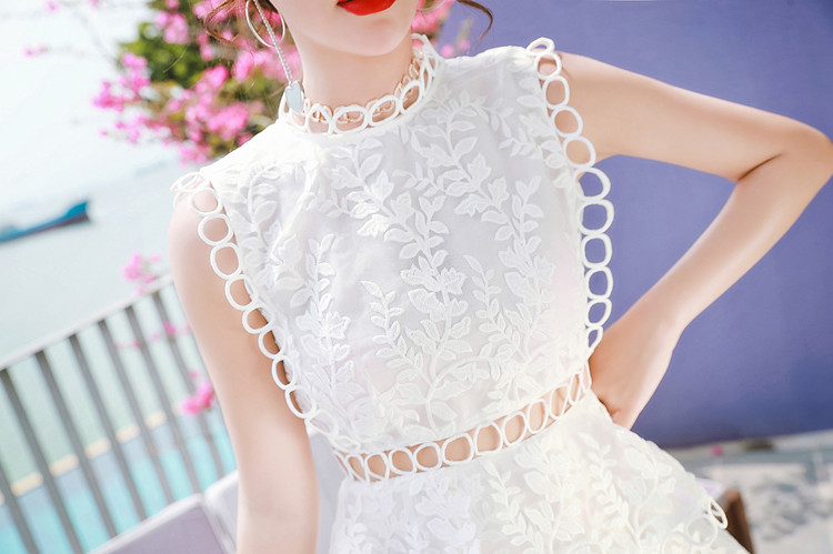 dior白色紗裙連衣裙 名媛刺繡蕾絲蓬蓬裙歐根紗中裙透視蛋糕裙純白色無袖連衣裙禮服夏 dior白色裙