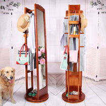 Solid wood dressing mirror floor rotating fitting mirror roller full-length mirror smart mirror makeup mirror with coat rack