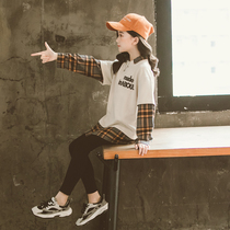 Tide-card girl splicing fake two pieces 2022 Spring loaded with new CUHK Tong Han version of the Spring and Autumn Yangqi Childrens jacket