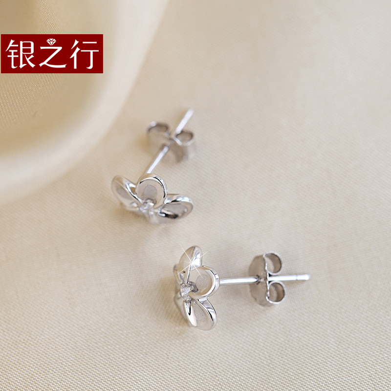 银之行S925银花朵耳钉女气质韩国风个性创意百搭五角星可爱银耳饰产品展示图4