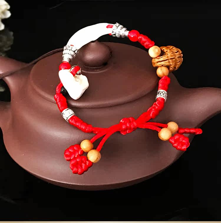 兴雨辰开光猪精骨黑狗牙桃篮手绳 婴儿儿童宝