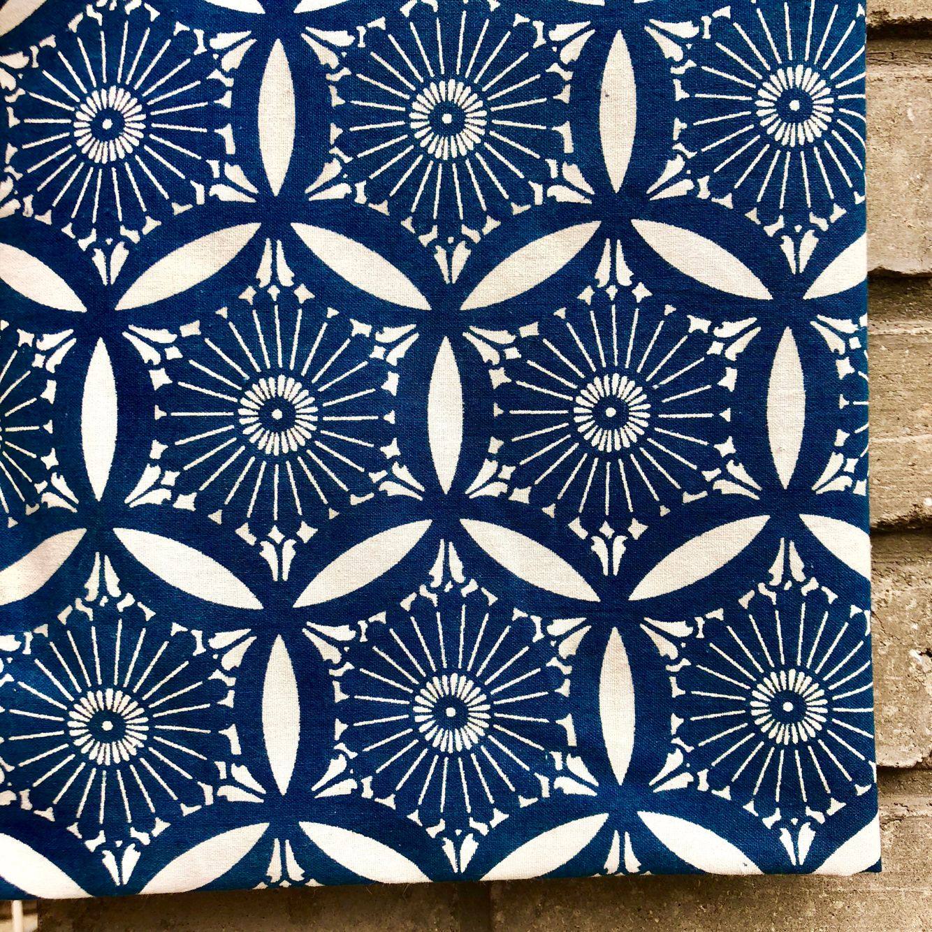 蓝染印花布植物染拔染型染蜡染服装面料手工diy纯棉日本古布花型