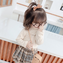 Girls T-shirt 2021 autumn winter new Korean version of childrens baby girls plus fleece leggings childrens thick tops