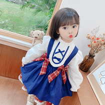 Baby Girl Set 2021 Girls Autumn Dress New Korean Version Kids Strap Princess Skirt Shirt Two-Piece Set Of Foreign Air