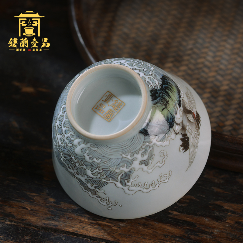 Hand - made pastel fukuyama ShouHaiYun crane lines master cup of jingdezhen ceramics kung fu tea tea cup large single CPU