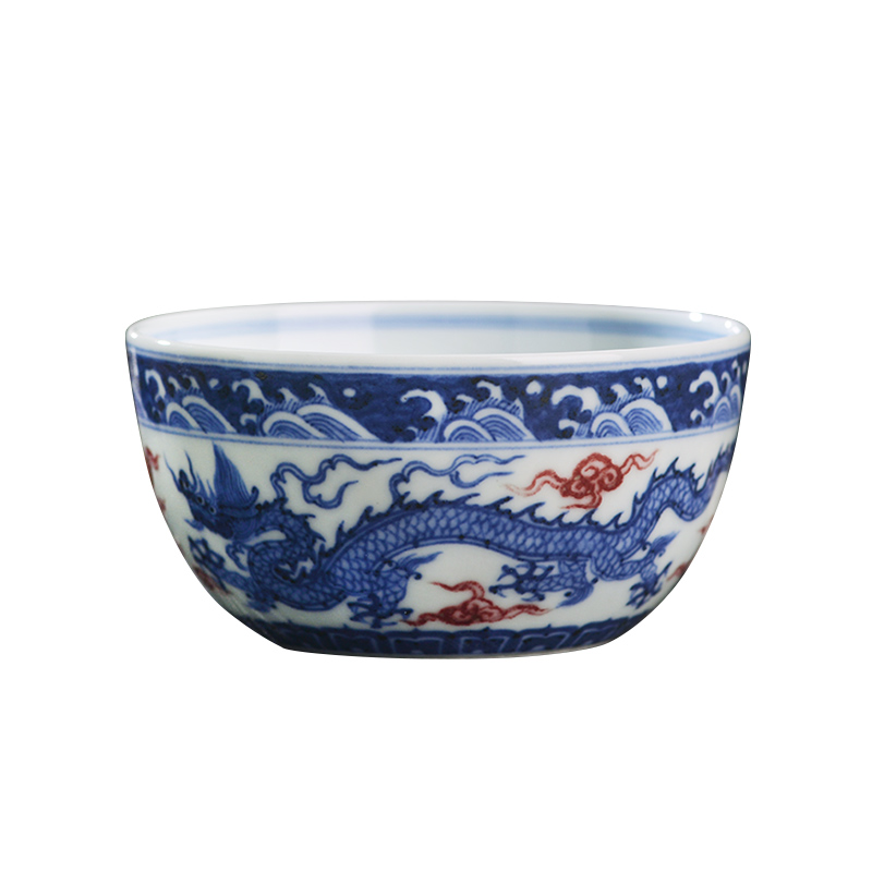 All hand - made ceramics jingdezhen blue and white dragon playing bead masters cup kung fu tea home tea cup to use single CPU