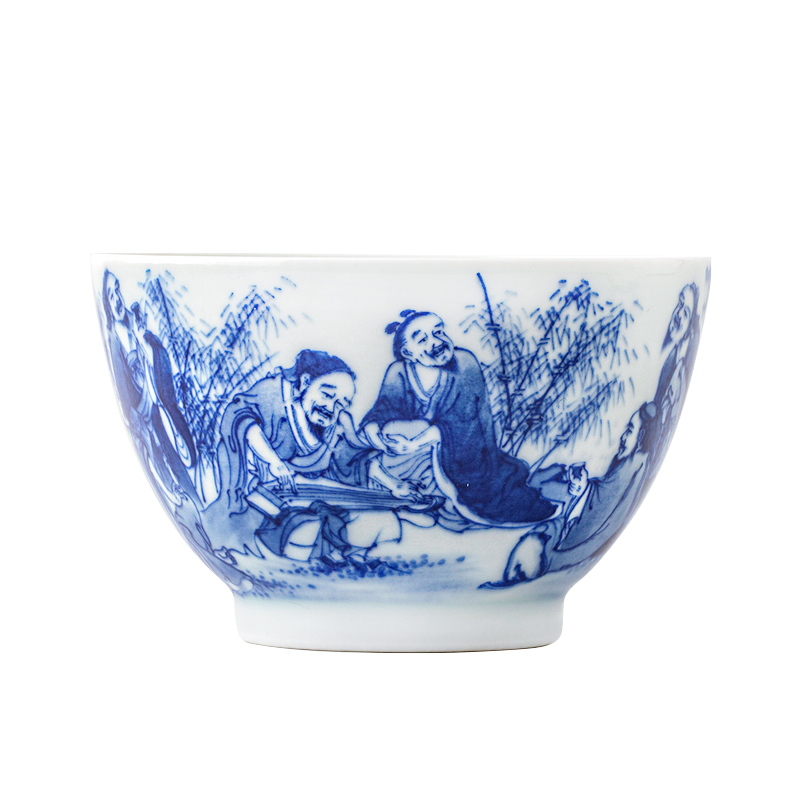 Jingdezhen maintain full blue and white bamboo seven sages hand - made ceramic masters cup kung fu tea sample tea cup charm of single CPU