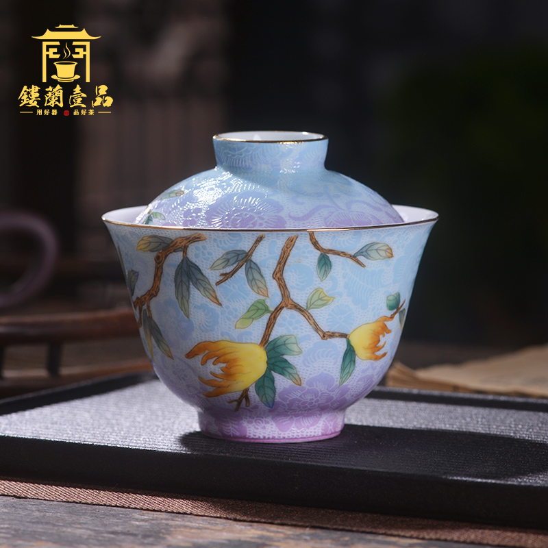 Jingdezhen ceramic all hand - made colored enamel, grilled spend two to tureen large domestic cups with tureen tea bowl