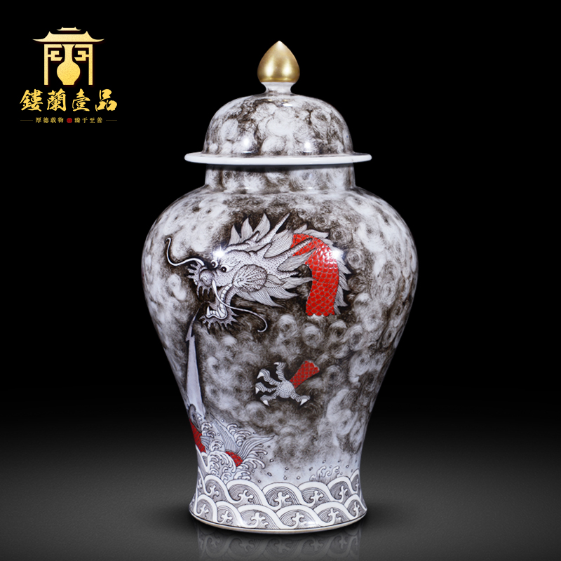 Jingdezhen ceramic hand - made all ink dragon grain to the general pot of new Chinese style household storage tank receives caddy fixings furnishing articles