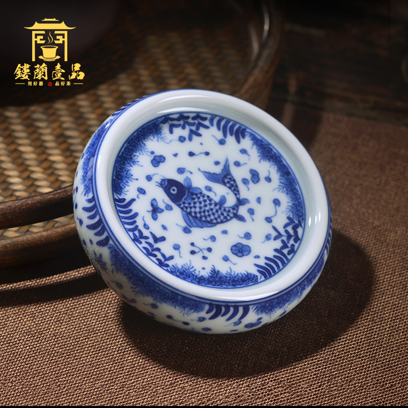 Jingdezhen ceramic algal lines cover all hand - made mackerel tureen Joe green CiHu buy small cup mat cup cup pad