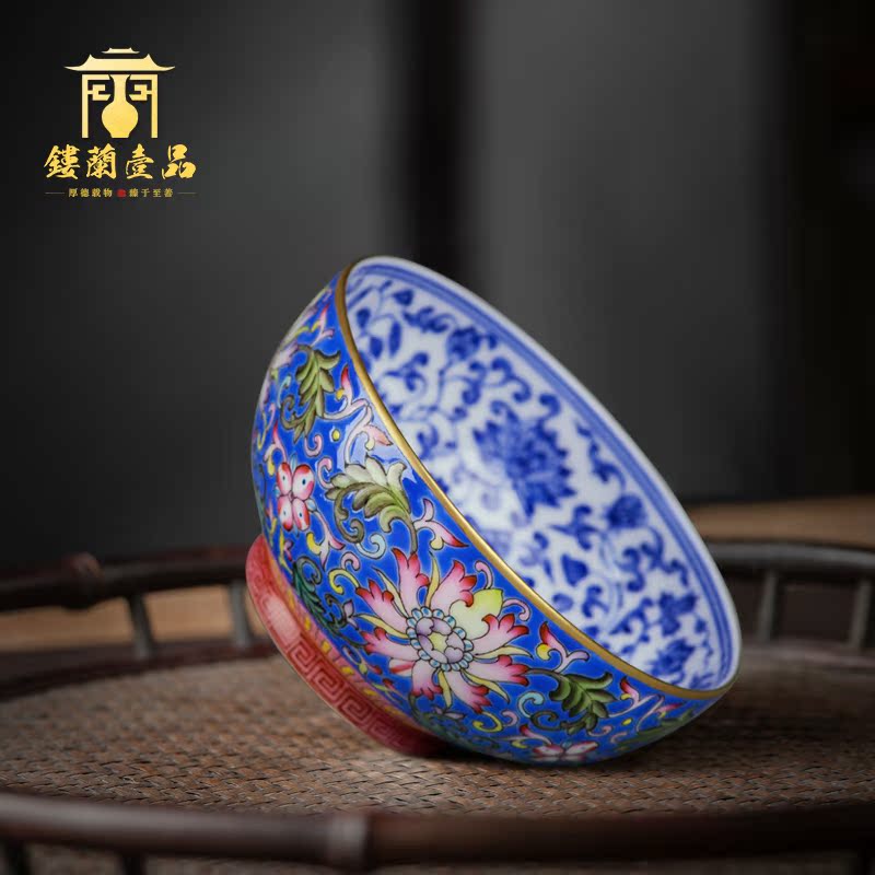 Jingdezhen ceramic hand - made ocean 's blue enamel to tie up branch lotus cup master cup single cup sample tea cup kung fu tea cups