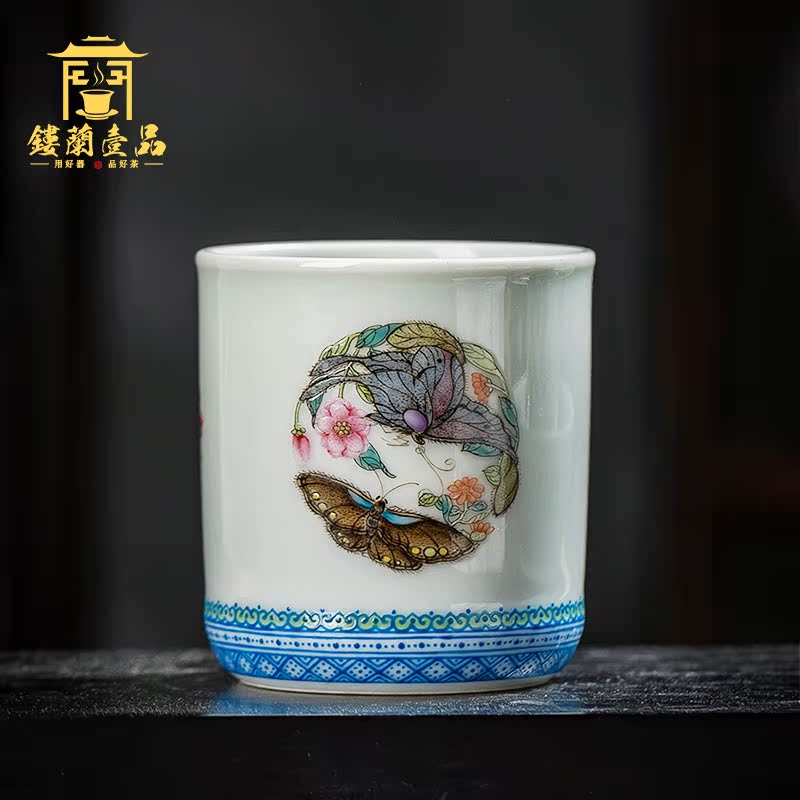 Jingdezhen all hand hand draw pastel group control host single CPU kung fu ceramic tea set sample tea cup large tea cup