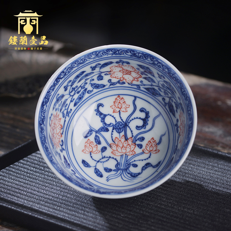 Jingdezhen ceramic inside and outside all hand - made maintain full workers bound branch lotus pressure hand cup master single CPU kung fu tea cups