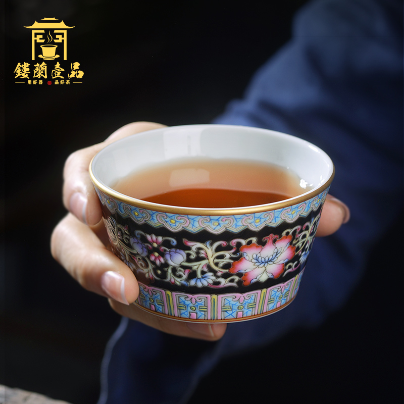 Jingdezhen ceramic hand - made all black enamel bound branch flowers personal master cup single cup tea cup kung fu tea set