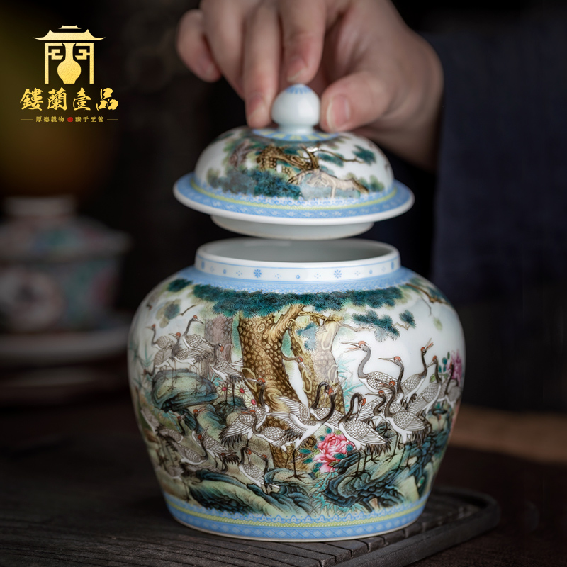 Jingdezhen ceramic all hand - made seiko best crane graph caddy fixings Chinese style household furnishing articles collection process tea storehouse