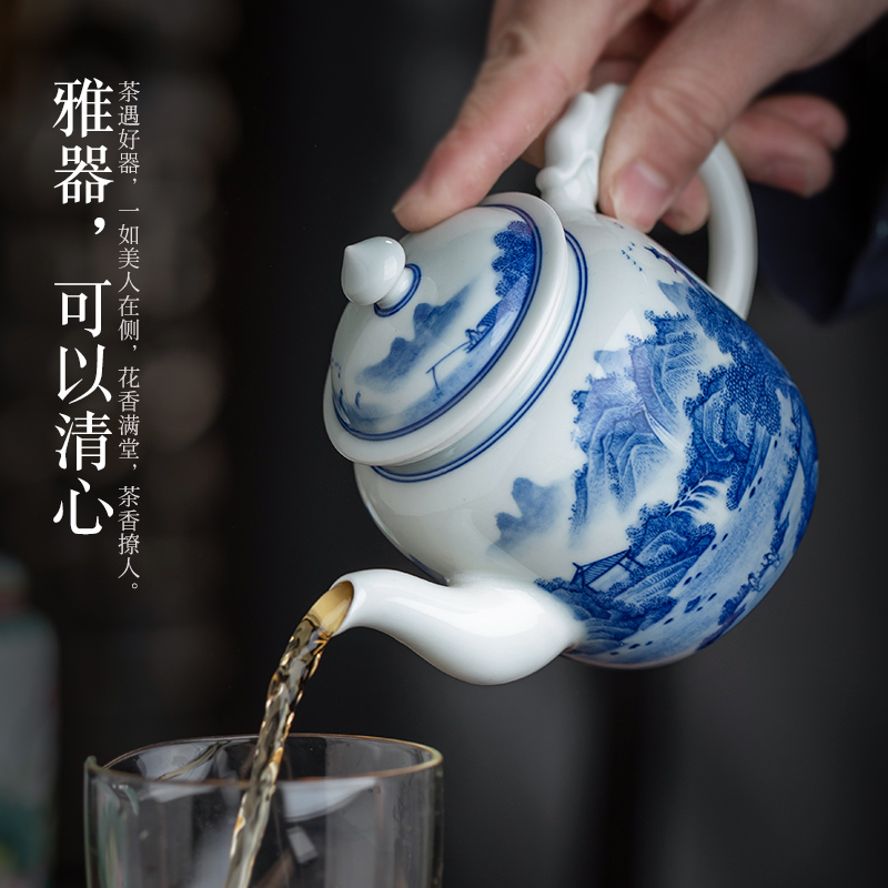 Jingdezhen ceramic hand - made porcelain maintain landscape ewer kung fu tea set large single pot of big capacity of the teapot