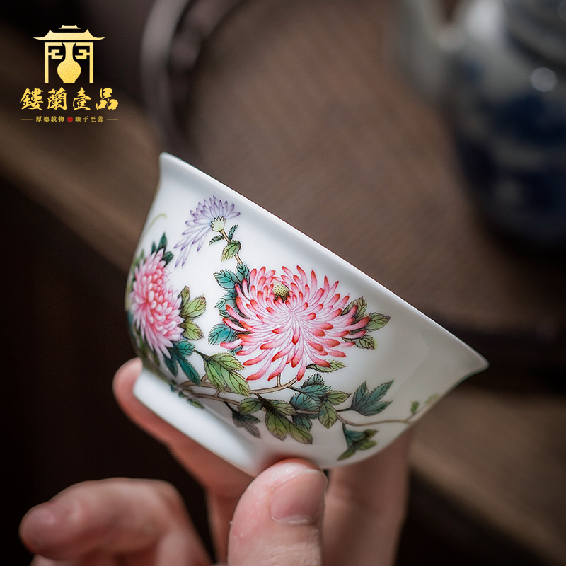 Jingdezhen ceramic hand - made pastel heavy by butterfly figure master cup single cup sample tea cup kung fu tea set porcelain cups