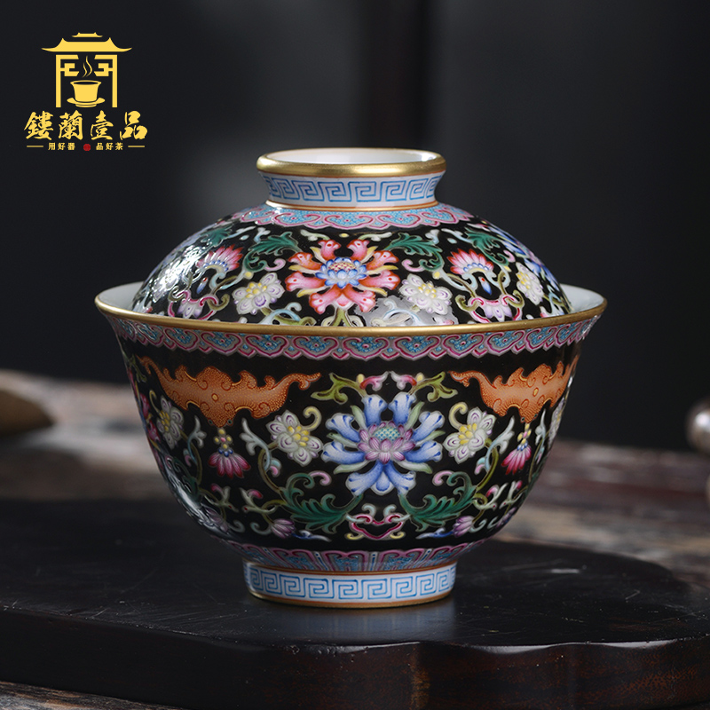 Jingdezhen ceramic all hand - made pastel black treasure phase only spend two to three tureen tea bowl of kung fu tea set