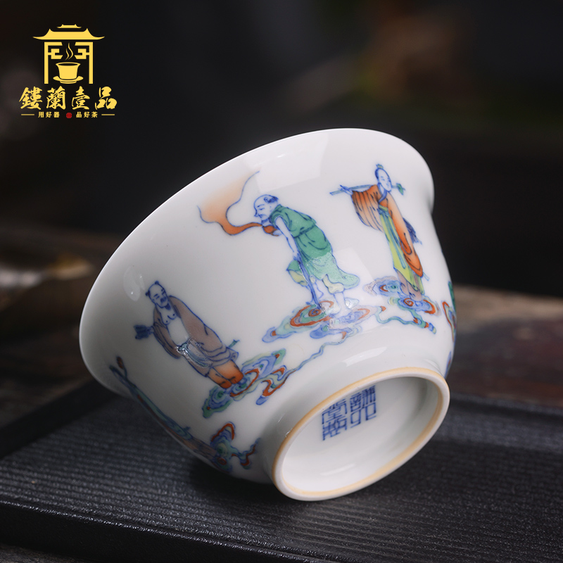 Jingdezhen ceramic all hand - made bucket colorful eight immortals only two to three tureen tea bowl of kung fu tea set individual with cover