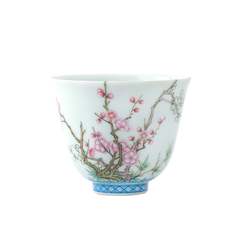 Jingdezhen ceramic sample tea cup tea once hand - made pastel wall name plum flower flora CPU master cup single CPU kung fu tea cups