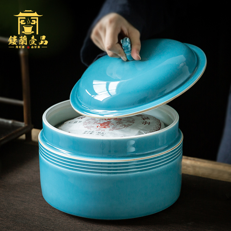 Jingdezhen ceramic seal by hand shadow green tea pot of tea cake tea box wake tea storage POTS tea urn