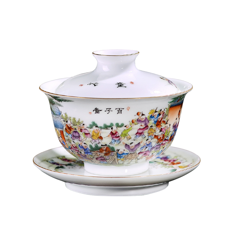 Jingdezhen ceramic all hand pastel figure 3 the ancient philosophers to make tea tureen large bowl of kung fu tea set tea cups