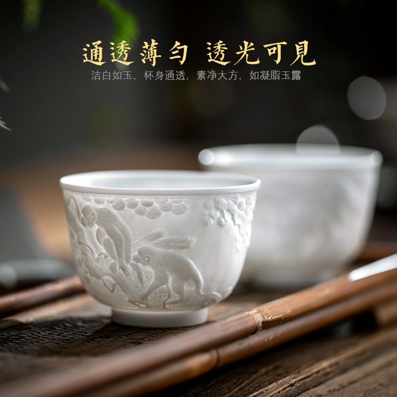 Jingdezhen ceramic hand - carved zodiac master of kung fu tea set sample tea cup individual cup single cups of tea cups