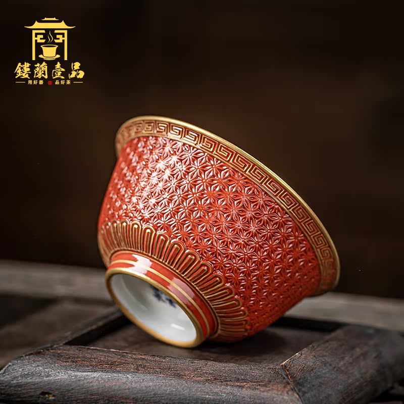 Jingdezhen ceramic all hand red glaze see hand - cut master of kung fu tea cup home a single large bowl