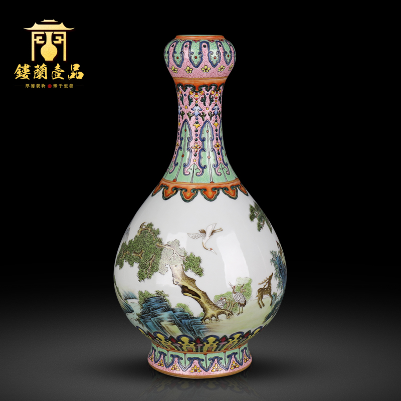 Jingdezhen ceramics powder enamel deer loose grain garlic furnishing articles flower vase Chinese style living room home decoration collection