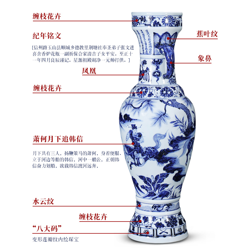 Under the jingdezhen blue and white porcelain yuan Xiao Heyue chase Han Xinxiang ear to bottles of Chinese style household, hotel decoration furnishing articles