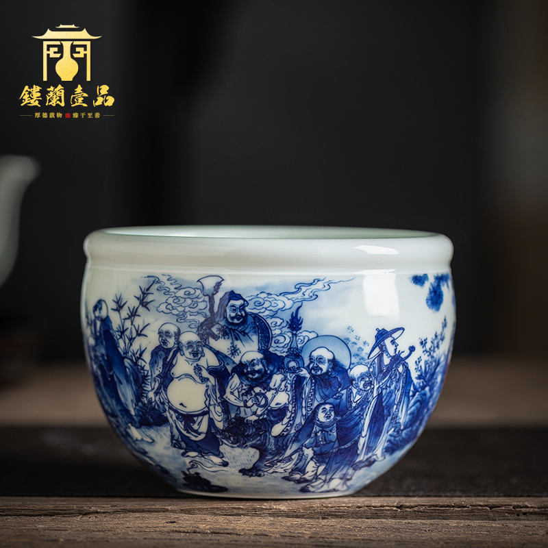 Jingdezhen hand - made ceramic blue 18 Luo Hanjian tea wash in hot water tank household kung fu tea tea accessories