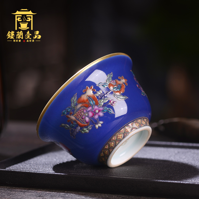Jingdezhen ceramic all hand - made ji blue glaze live master cup kunfu tea, tea cup single CPU individual sample tea cup