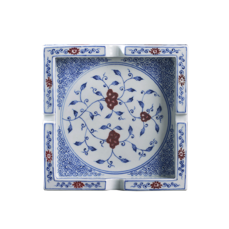 Jingdezhen ceramic all hand - made under glaze blue and white youligong Chinese ashtray home furnishing articles office decoration