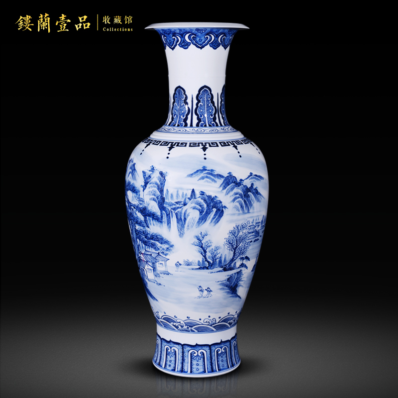 Jingdezhen ceramics hand - made of blue and white landscape landing place of vases, Chinese style living room decorations for the opening of marriage