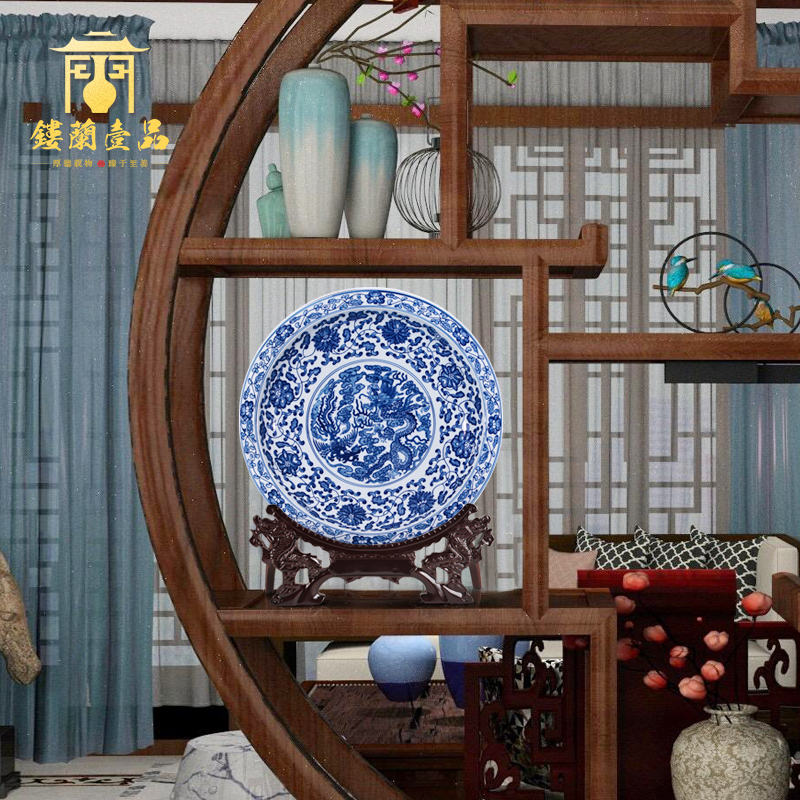 Jingdezhen ceramics imitation the qing qianlong hand - made of blue and white porcelain lotus flower porcelain Chinese hang dish hanging decorative furnishing articles