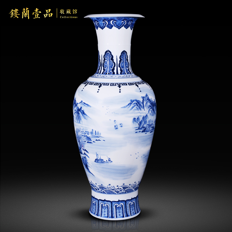 Jingdezhen ceramics hand - made of blue and white landscape landing place of vases, Chinese style living room decorations for the opening of marriage