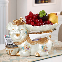 European-style multi-function creative tissue box Living room coffee table pumping carton remote control storage box Cute lucky pig fruit plate