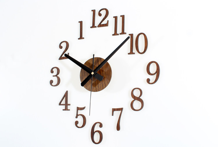 时光倒流木头质感3d立体diy挂钟时尚创意逆转时钟表diy钟自粘钟