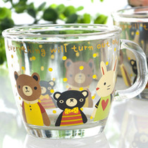 Cute Cartoon Glass Cup Childrens Milk Cup With Handle Coffee Cup Tea Cup Transparent Mark Cup