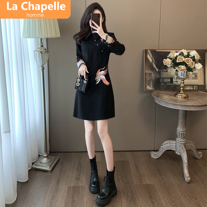 Rashabel New Chinese Temperament Embroidery Tandem Dress Lady Autumn Winter 2023 New Advanced Sensual Slim Dresses Plus Down-Taobao