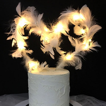 Net red white feather plug-in beautiful romantic cake decoration birthday party dessert table baking embellishment supplies