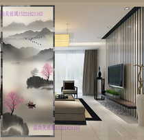 Glass-screen glass Water ink landscape painting New Chinese style in art glass clamping sericite glass partition glass shoe cabinet