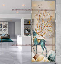 Modern Light Lavish Nordic Deer Living Room Partition Screen Xuanguan Background Art Glass Deep Sculpture Upper Color Bifacial Hair Treasure Deer