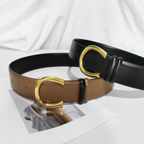 Large coat wide belt genuine leather 100 hitch Decorative Bull Leather Waist Seal Woman Cashew Slim Fit Slim waist accessories Dress Double Sided Strap