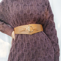 Genuine Leather Waist Seal Female Head Layer Cow Leather Black Wide Elastic Bunch Belt Decorative dresses 100 lap sweaters cashew waist strap