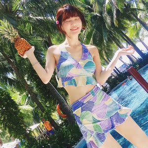 奢奇朋克风黑色绑带遮肚显瘦高腰三角比基尼小胸聚拢泡温泉泳衣