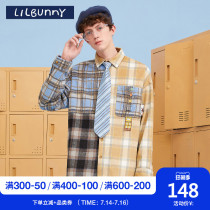 LILBUNNY Rabbit PLAID shirt mens stitching contrast long sleeves Port wind retro plaid inch shirt College wind top