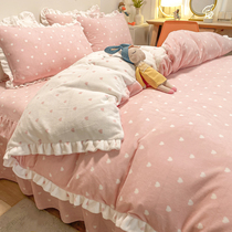 Winter padded coral fleece four-piece milk fleece sheet quilt cover Korean version of bed skirt bed hat flannel crystal fleece